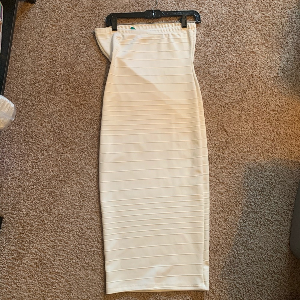 Cream colored strapless dress